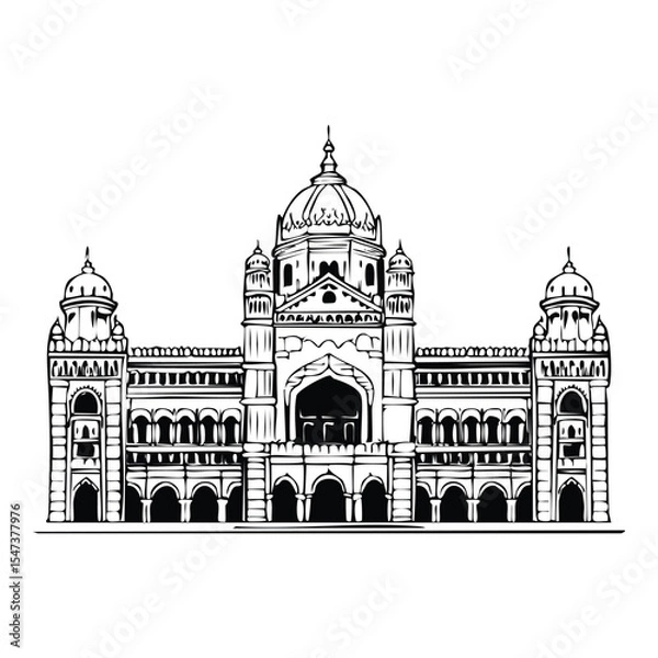Obraz Chhatrapati Shivaji Maharaj Terminus (CST)_Minimal vector line illustration of Chhatrapati Shivaji Terminus