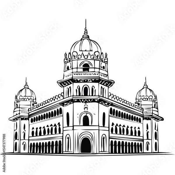 Obraz Chhatrapati Shivaji Maharaj Terminus (CST)_Minimal vector line illustration of Chhatrapati Shivaji Terminus