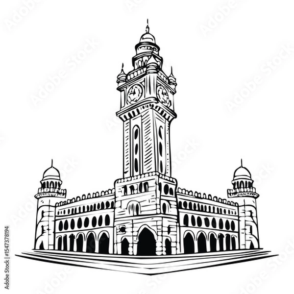 Obraz Rajabai Clock Tower_Minimal vector line illustration of Rajabai Clock Tower, blend of Veneti