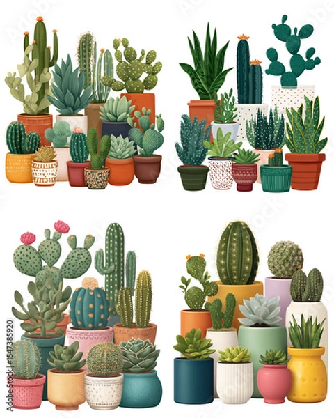 Fototapeta Realistic Cactus Pots