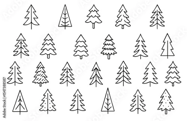 Fototapeta Christmas trees set. Christmas tree icons. Hand drawn in doodle style. Perfect design for greeting cards, posters, t-shirts, banners, flyers, web, print invitations. Vector illustration
