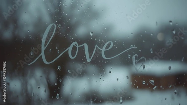 Obraz Rainy Window Love Message Cursive Handwriting Teal