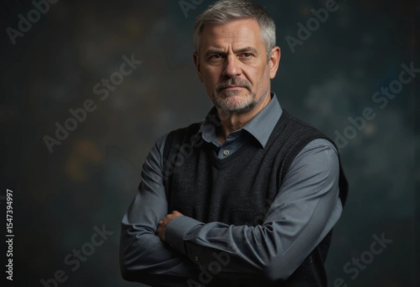Obraz Man with narrowed eyes and pursed lips, exuding confidence and intensity