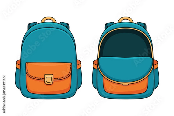 Fototapeta Cartoon Backpack Illustration Front and Open View