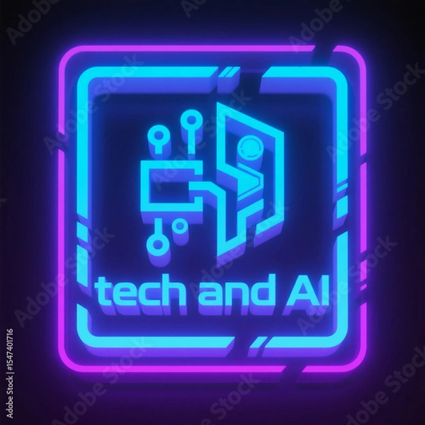 Obraz Logo idea illustration about technology and AI (Artificial Intelligence) with neon color