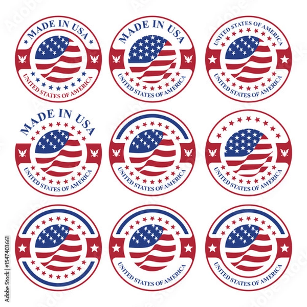Fototapeta set of made in usa stamp circle logo vector design with united states flag element	