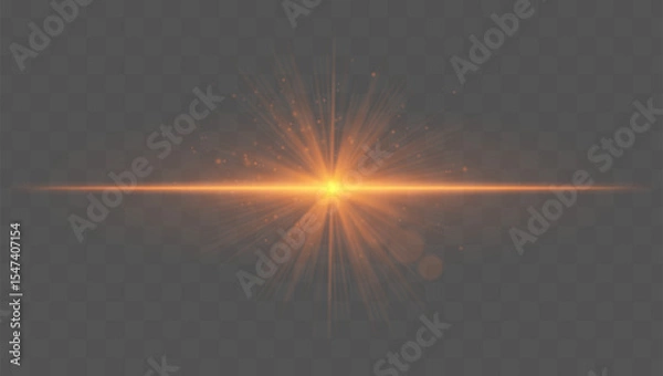 Fototapeta Light burst. Red starburst with fine rays, sparkles, and radial symmetry on transparent backdrop, ideal for fantasy or magic concepts.