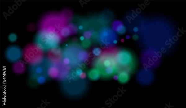 Fototapeta Blurred particles with mixed color tones forming soft bokeh field. Abstract glowing circles on black background for dreamy effects.