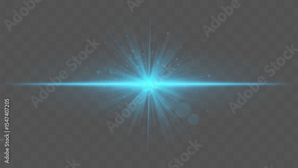 Fototapeta Light burst. Blue starburst with fine rays, sparkles, and radial symmetry on transparent backdrop, ideal for fantasy or magic concepts.