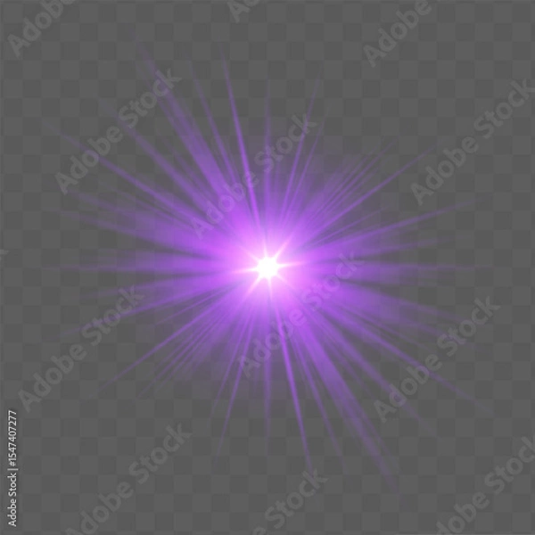 Fototapeta Purple radial flare with glowing starburst, soft gradient and transparent background. Suitable for magical, festive or romantic visual design projects.