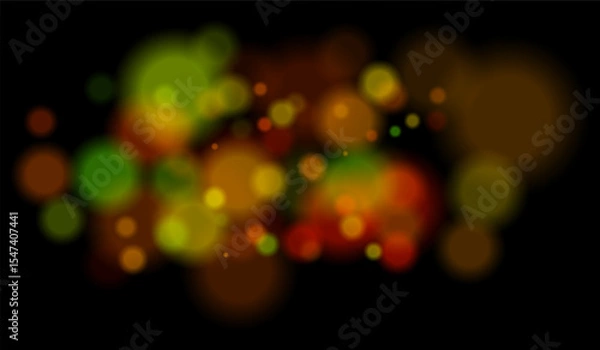 Fototapeta Blurred particles with mixed color tones forming soft bokeh field. Abstract glowing circles on black background for dreamy effects.