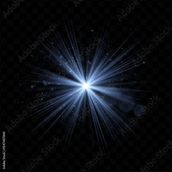 Fototapeta Light burst. Blue radial flash with sparkles and transparent glow, ideal for tech, fantasy, or magical visuals and dynamic user interfaces.