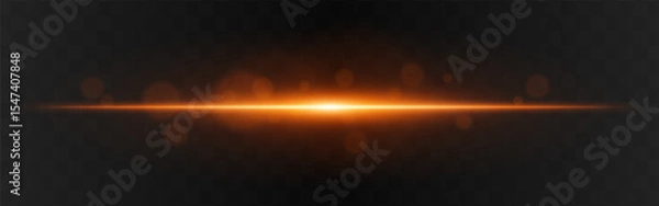 Fototapeta Light burst. Golden horizontal glow with radial flare and soft particles on dark transparent background, suitable for tech or sci-fi visuals.