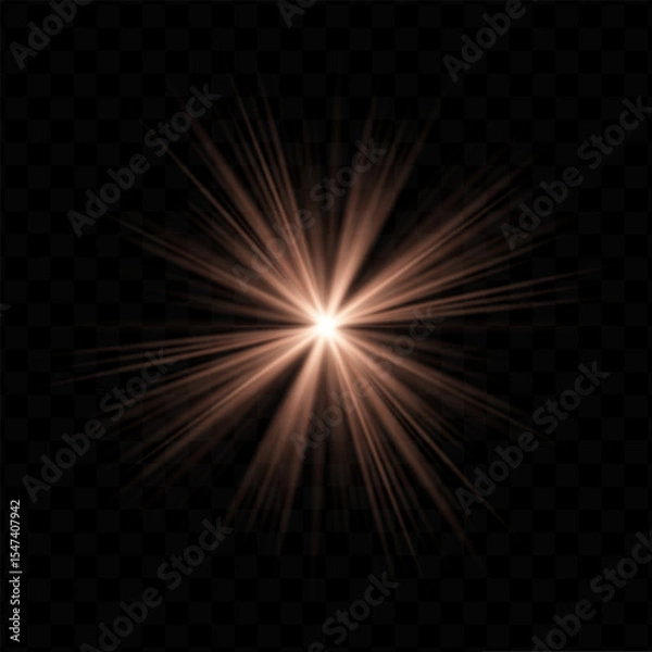 Fototapeta Light burst. Golden central starburst with sharp rays and transparent glow, perfect for sci-fi, energy, or futuristic interface visuals.