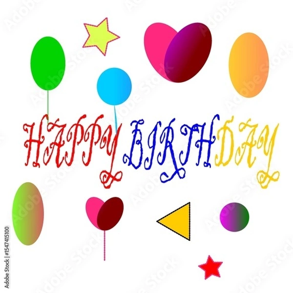 Obraz Colorful Happy Birthday Greeting Card with Balloons and Shapes