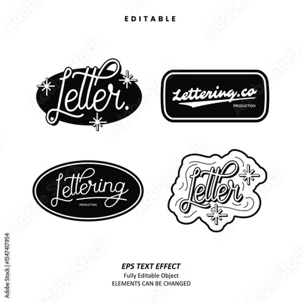 Fototapeta Editable Text Effect Vector of Black White Lettering Hangtag Tshirt Label apparel Logo for craft, printing, small business, creative industry, card