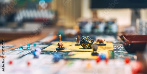 Obraz Old school game style with dice role playing tabletop and board games hobby