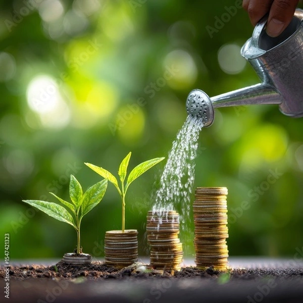 Obraz Watering Growing Money: Financial Growth and Investment Concept