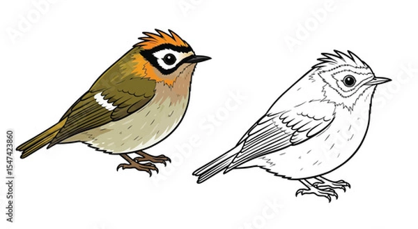 Obraz Firecrest Bird Coloring Page Featuring Realistic Color and Clear Outline Bird Study