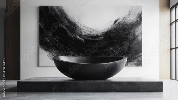 Obraz Dramatic abstract expressionism style black podium with bold brushstrokes and contrasts.