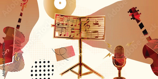 Obraz Music collage background with music stand and musical notes