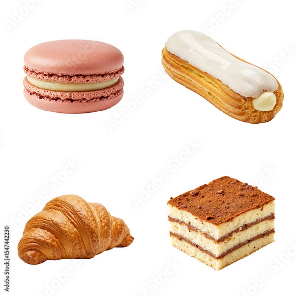 Obraz A range of baked goods including macarons, croissants, eclairs and tiramisu  