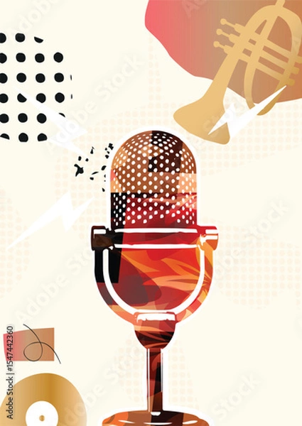Obraz Colorful Abstract Music Instruments Background, Modern Jazz Art Style Vector