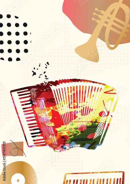 Obraz Musical notes on colorful backdrop. Colorful accordion design poster