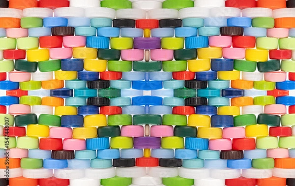 Obraz overlay rows of the Recycled Multicolored Plastic Bottle Caps