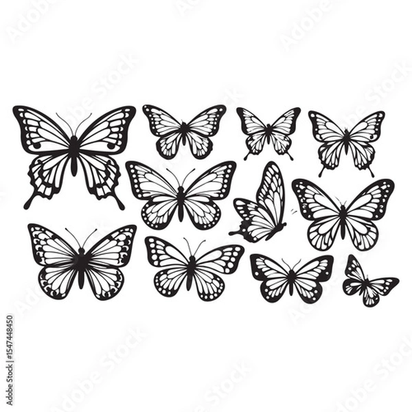 Fototapeta Black and White Butterfly set Vector Illustration – Detailed Insect Silhouette Design
