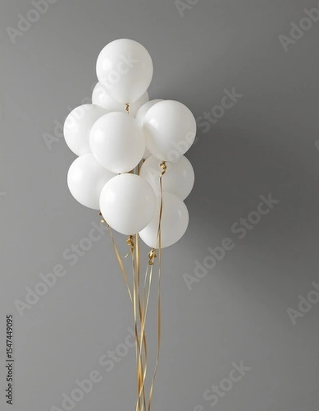 Fototapeta create a striking image featuring a bunch of white and gold balloons floating against a gray background