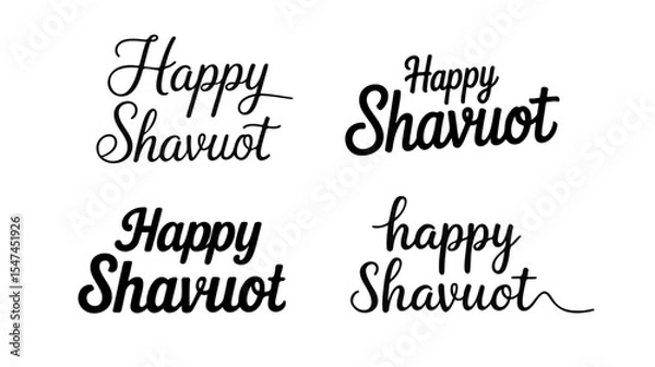 Obraz Set of handwritten stylish letterings on a white background with congratulations on Shavuot for holiday cards, banners and scrapbooking