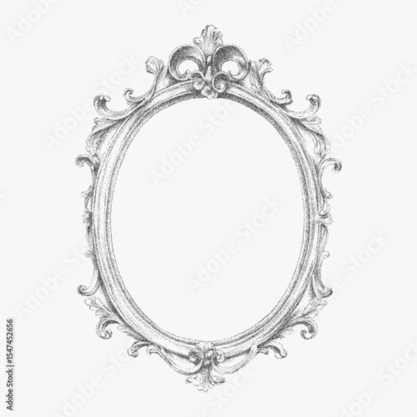 Fototapeta Elegant vintage frame with detailed ornament, hand drawn in engraving style. Crosshatched linework, subtle halftone shading, aged classical border.