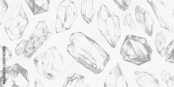 Fototapeta Hand drawn cluster of shimmering crystals and mineral shards. Retro stipple pop art with noisy halftone effect, perfect for mystical decor or alchemy themes.