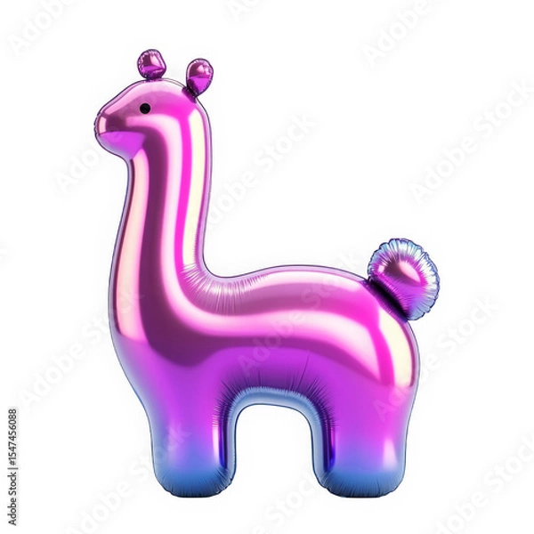 Fototapeta Chrome balloon llama with holographic liquid effect in Y2K style. Pastel color palette, glossy reflective surface, fluid and soft-edged design.