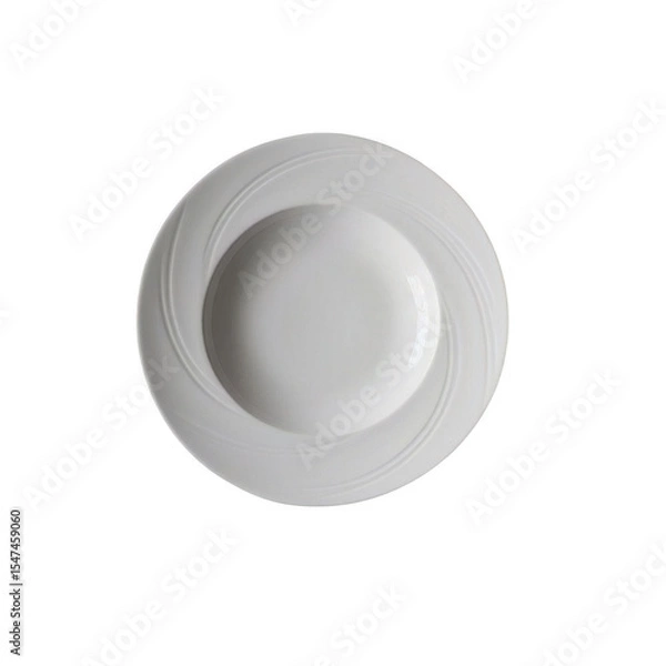 Fototapeta A top down view of a white ceramic bowl with a circular depression on a black background space plane