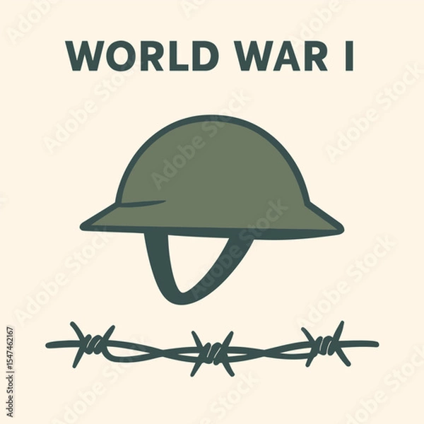 Fototapeta World War I, WWI vector, war helmet icon, military flat design, barbed wire vector, trench warfare symbol, remembrance vector art, EPS war memorial icon, one object vector, soldier helmet symbol, 