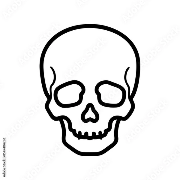 Fototapeta Minimalist black outline vector icon of a human skull, symbolizing anatomy, gothic art, medical study, death, and Halloween decor. Isolated on a transparent background