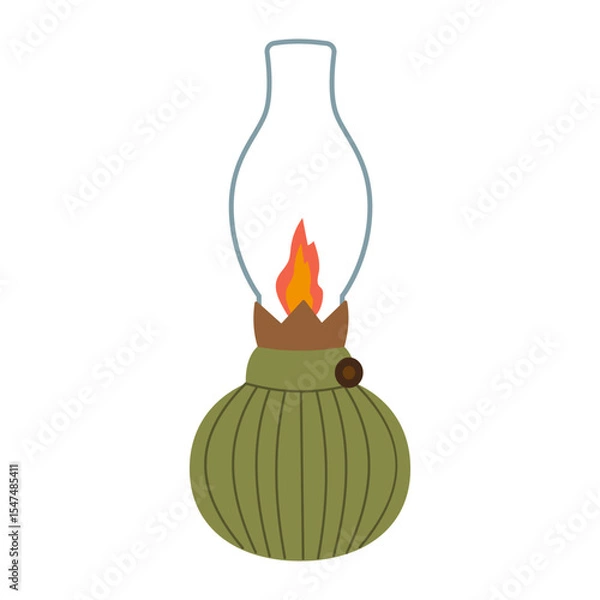 Fototapeta Isolated flat vector illustration of vintage kerosene lamp on white background. Cottagecore lifestyle. Home interior element.