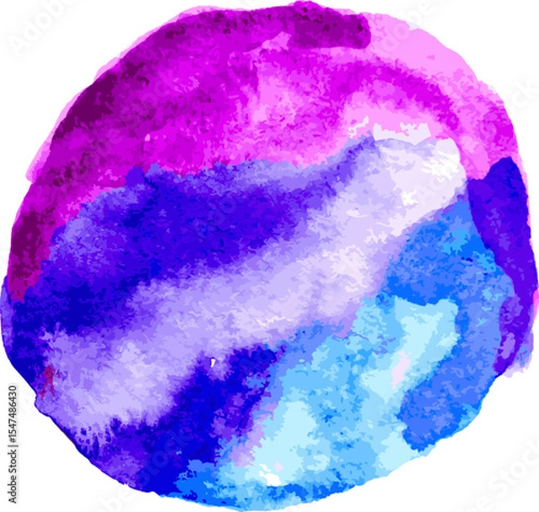 Fototapeta Violet and Blue Hand Drawn Watercolor Drops Round Vector Banner