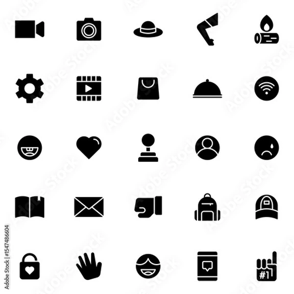 Fototapeta Collection of Basic Friend Related Vector Solid Icons. Contains Icons like Video, Setting, Mail, Heart and more. Editable stroke. 48x48 pixels