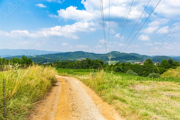 Fototapeta Summer landscape with mountains and fields in western Serbia
