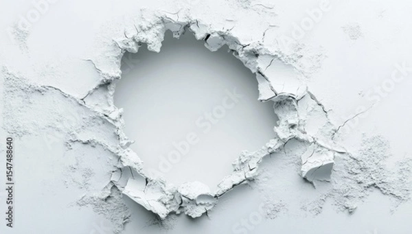 Fototapeta Abstract White Plaster Wall with Circular Hole Revealing Smooth Interior Surface