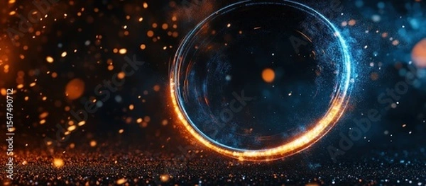 Fototapeta Abstract Glowing Circle with Blue and Orange Particles in Dark Space