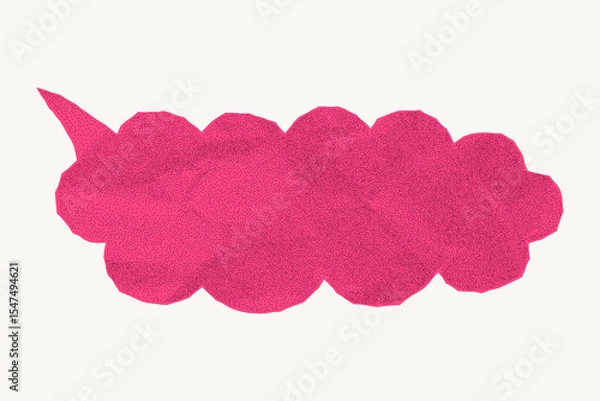Fototapeta Bright pink speech bubble in vintage style on white background. Crumpled paper with rough torn edges, gritty dots and halftone.