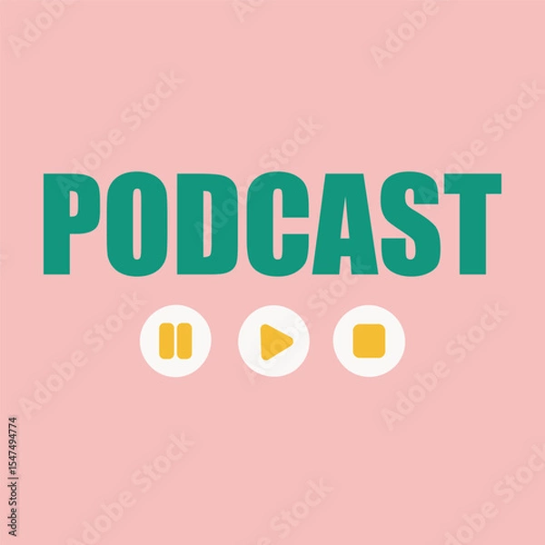 Fototapeta Vector cover designed for podcasts and radio broadcasts. Includes colorful backgrounds, studio gear elements, and space for show titles or episode descriptions.
