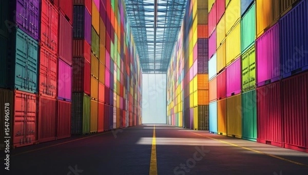 Fototapeta Vibrant Container Array, A Colorful Perspective on Global Commerce and Shipping Industry