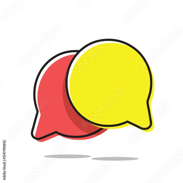 Fototapeta Speech bubble icon in yellow and red. Symbol or emblem for speak bubble, chatting box, message box outline cartoon. Vector illustration