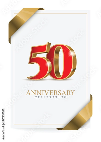 Fototapeta Anniversary 50. red 3d numbers. Poster template for Celebrating 50 anniversary event party. Vector illustration