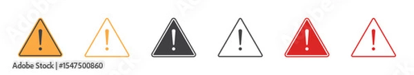 Obraz Set of triangle warning signs. Exclamation mark danger, warning attention icon, fatal error message, caution. Vector illustration. EPS10.